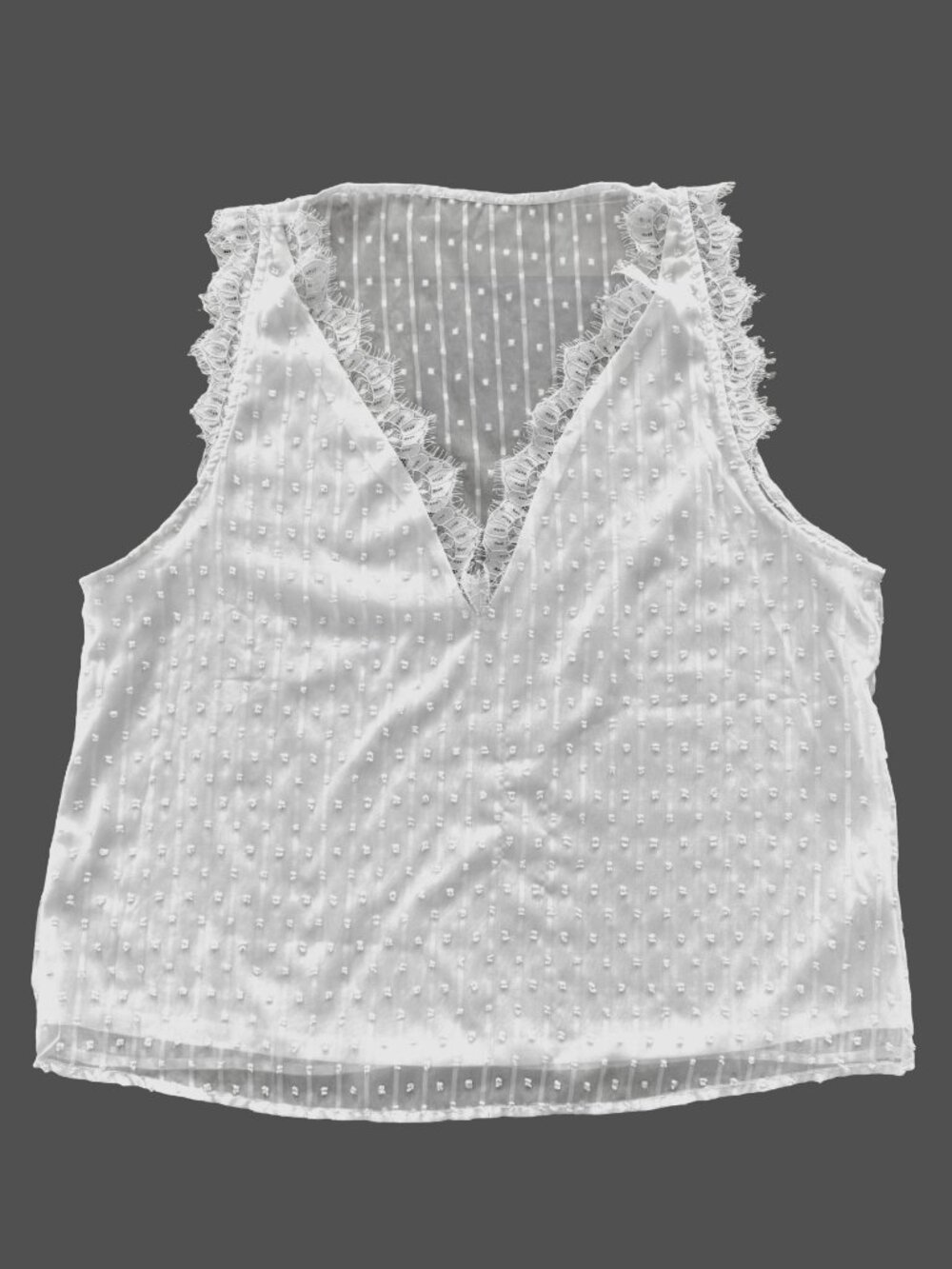 Shein Curve WHITE Lace Trim Sheer Swiss Dot Sleeveless Tank Top - 2XL